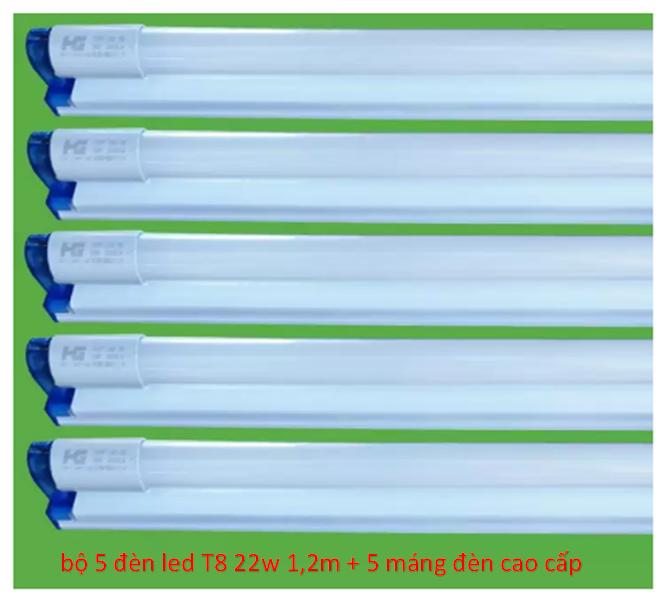 Combo 5 bộ đèn led tuýp t8 22w 1.2m siêu sáng.