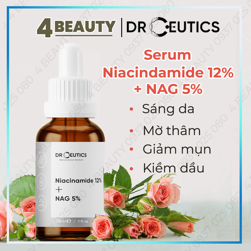 Serum niacinamide 12% + nag 5% - serum b3 drceutics giảm thâm sáng da kiềm dầu - 30ml