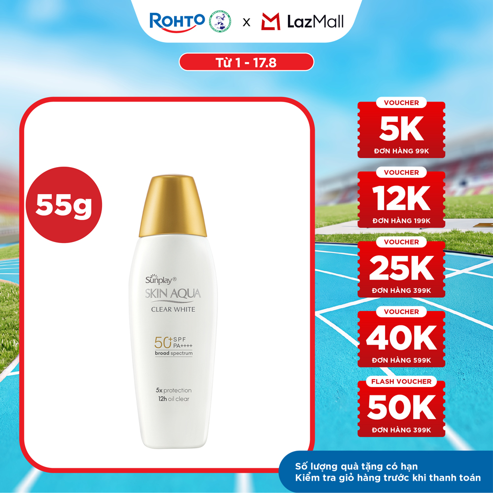 Kem chống nắng Skin Aqua dưỡng trắng, kiểm dầu, dùng hàng ngày dạng sữa Sunplay Skin Aqua Clear White Eco Việt Nam SPF50, PA++++ 55g