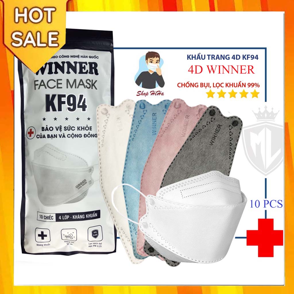 Khẩu trang 4D WINNER Mask bịch 10. chiếc Khẩu Trang ngăn ngừa khói bụi, vi khuẩn các bệnh lây nhiễm qua đường hô hấp.Thiết kế đa chiều thoáng khí, không bí thở, không lem son.