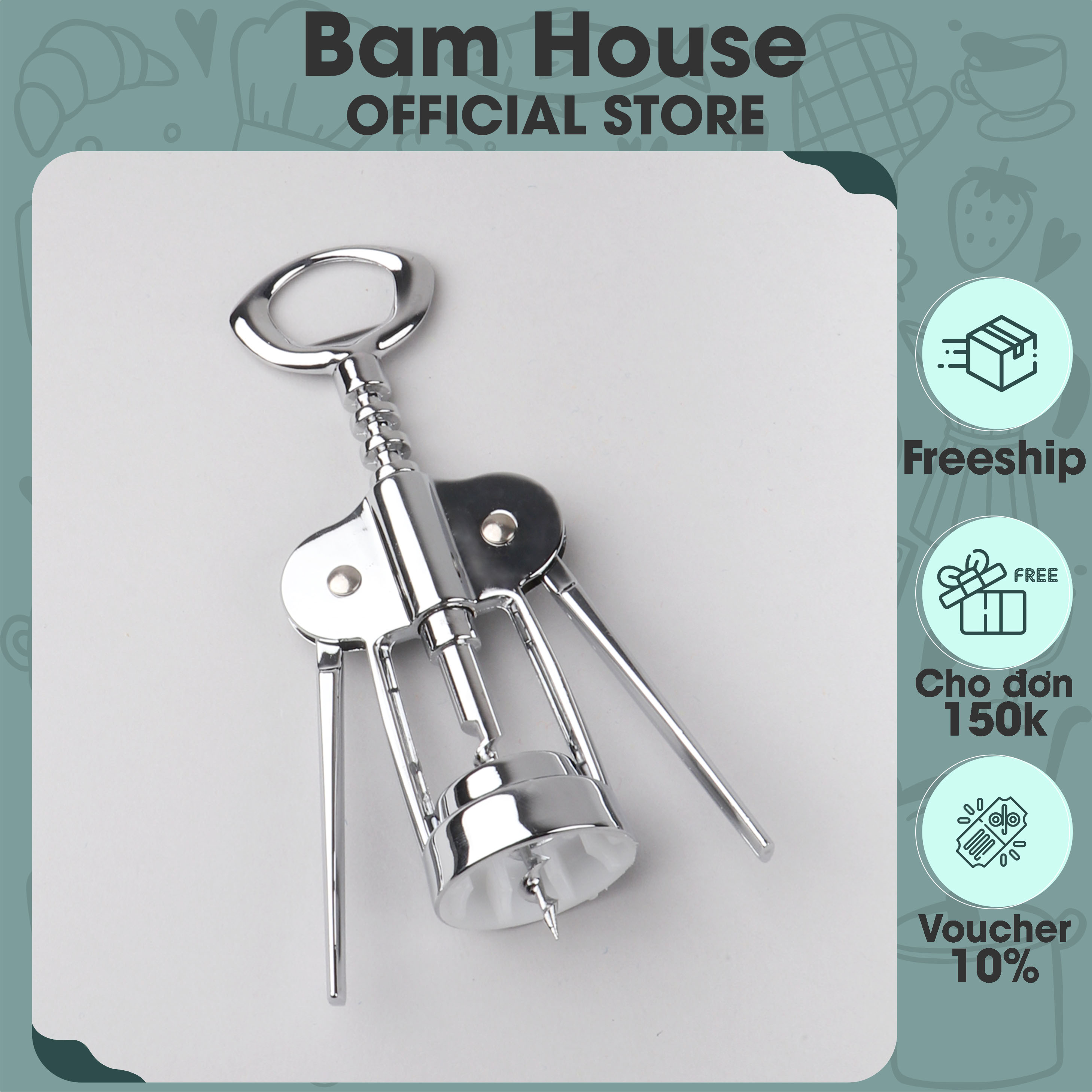 Dụng cụ khui rượu vang inox Bam House cao cấp siêu bền KRS01 – Bam House