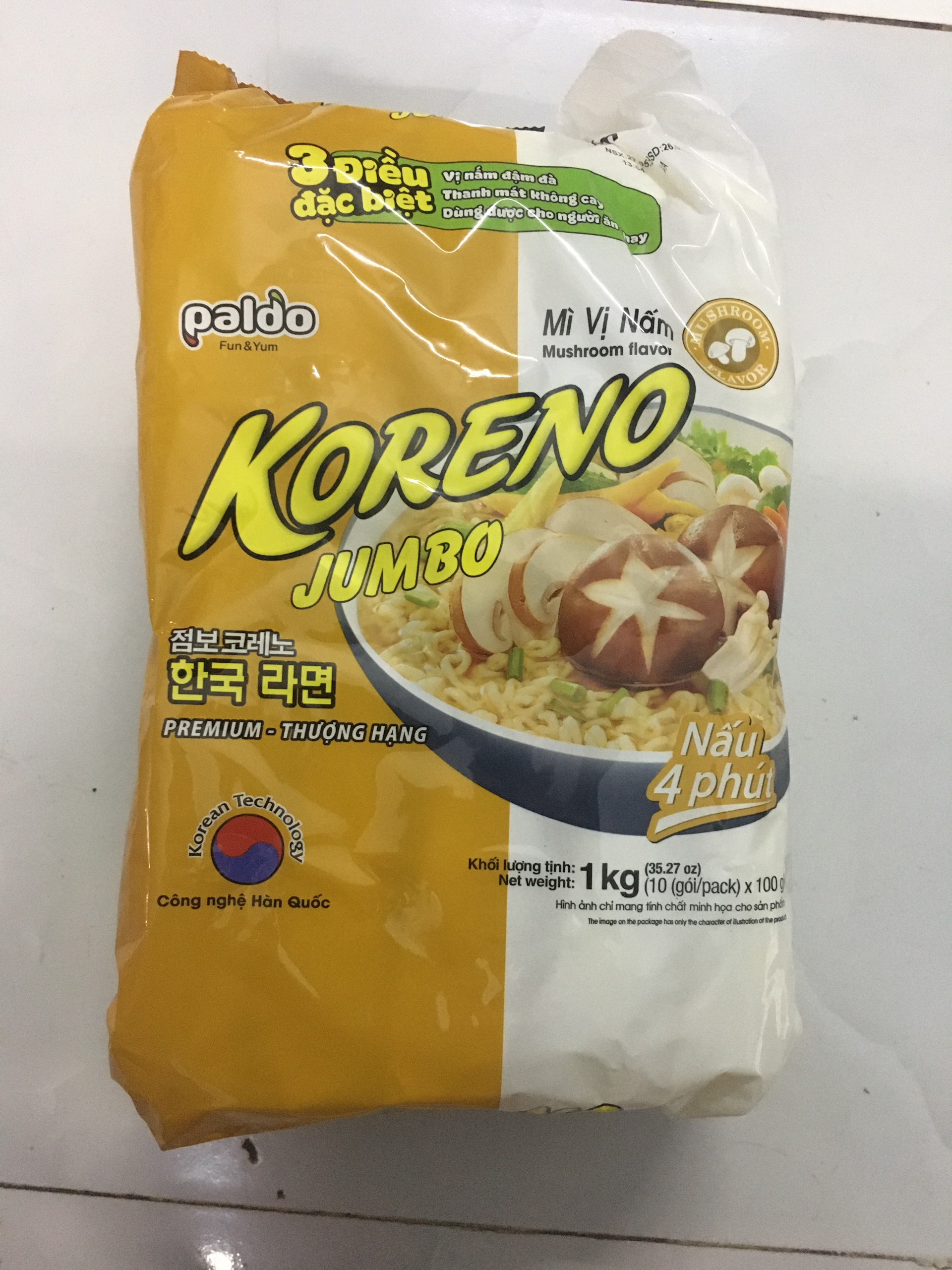 [HCM]Mì Chay Koreno Jumbo Vị Nấm 10 Gói 100G