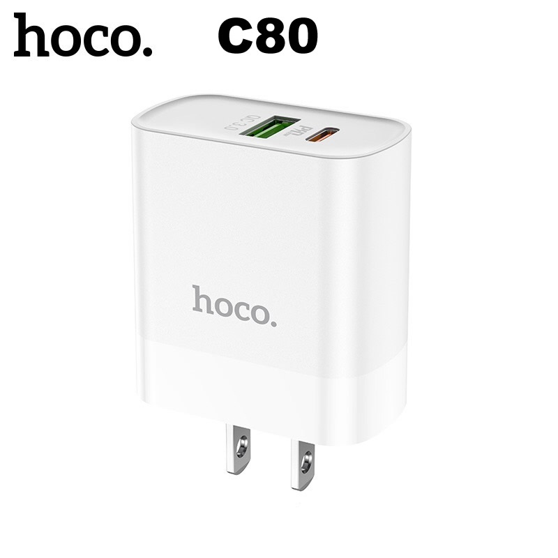 Cốc sạc hoco c80 tích hợp 2 cổng sạc usb và type-c hỗ trợ sạc nhanh qc3.0 và pd 18w