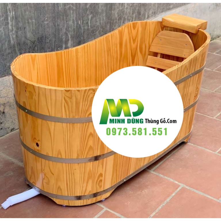 Bồn tắm gỗ thông gia đình Bồn tắm dáng nằm ovan chất liệu gỗ thông cao cấp, bồn tắm gia đình bền đẹp thùng tắm gỗ tự nhiên