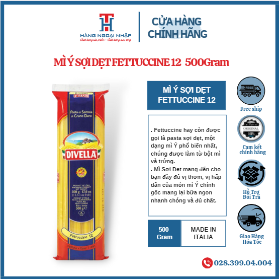 [HCM]MÌ Ý SỢI DẸT FETTUCCINE 12 - 500Gr