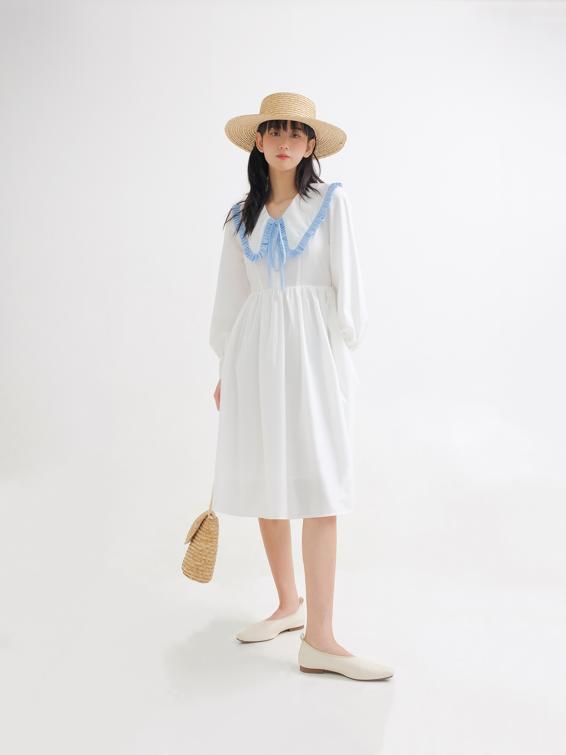 The19club - váy babydoll dài tay nơ cổ - yuri dress
