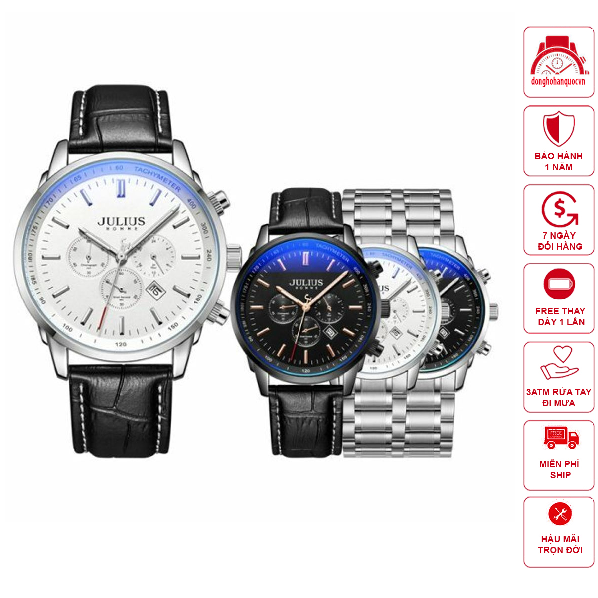 Đồng hồ nam Julius JAH-133 chạy 6 kim có thể bấm giờ