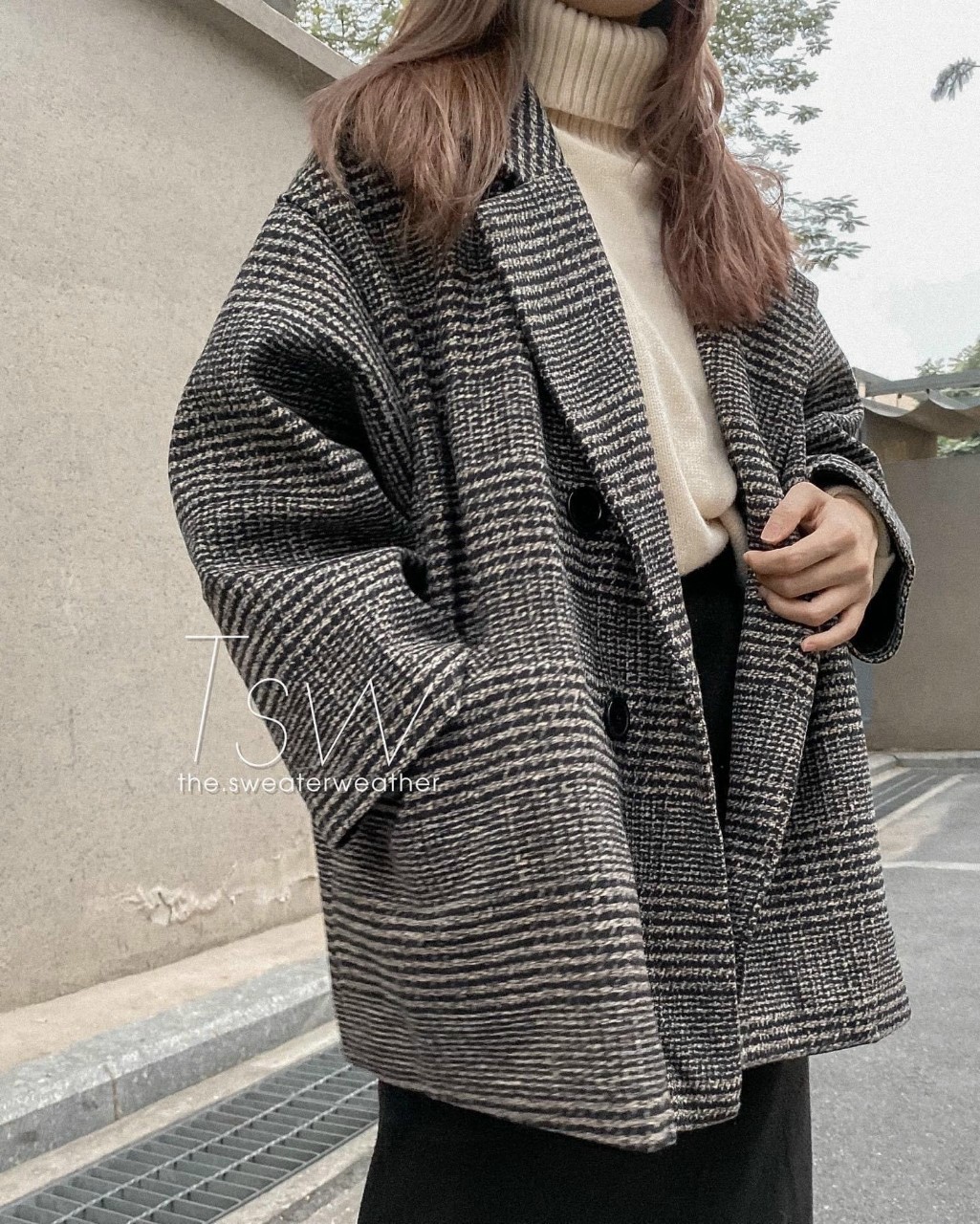 ( Giá Sỉ Bằng Lẻ) ÁO BLAZER DẠ KẺ 4 CÚC TÚI TRƯỚC, Áo Khoác dạ nữ cổ vest