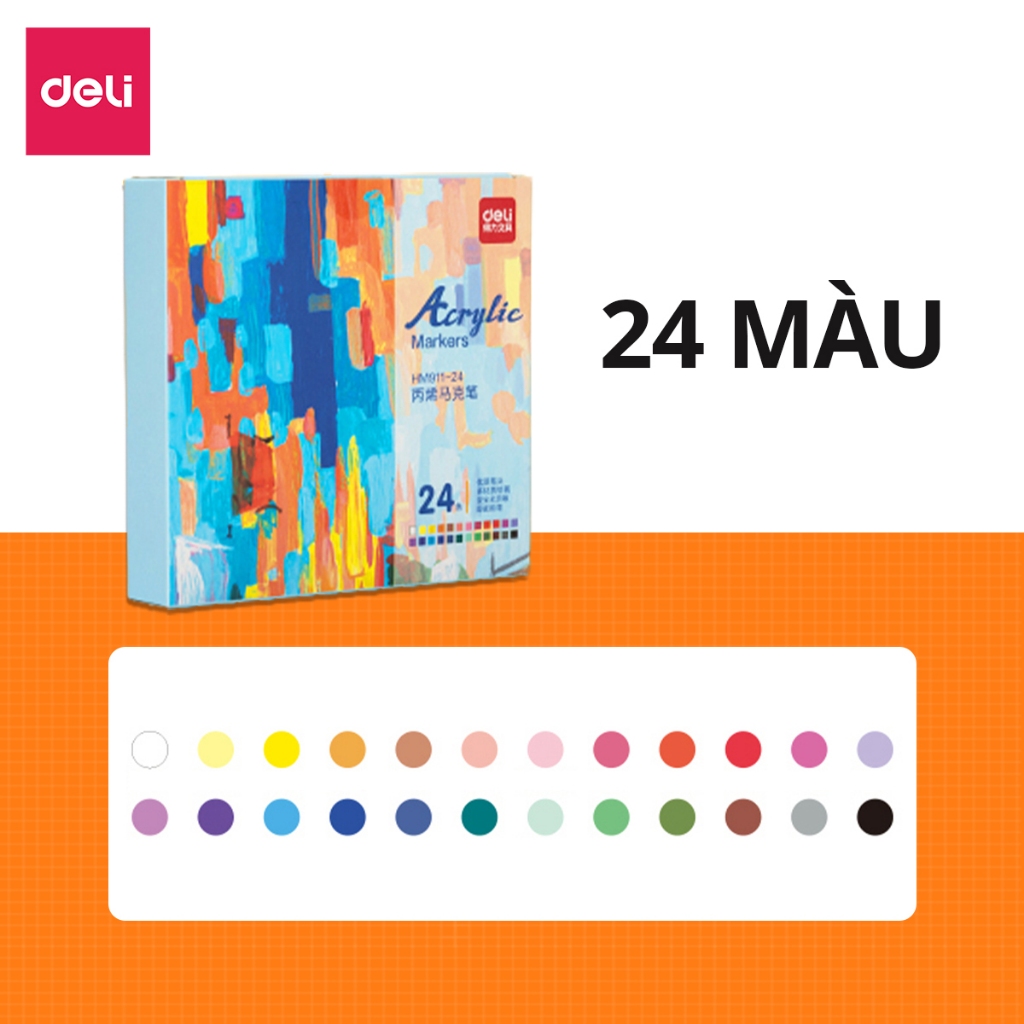 [MỚI] Bút Sơn Acrylic Marker Deli THÊM 80% MỰC - 12/24/36/48/64 Màu Tô Trên Mọi Chất Liệu DIY Vẽ Giày Vải Chai Lọ Nhựa