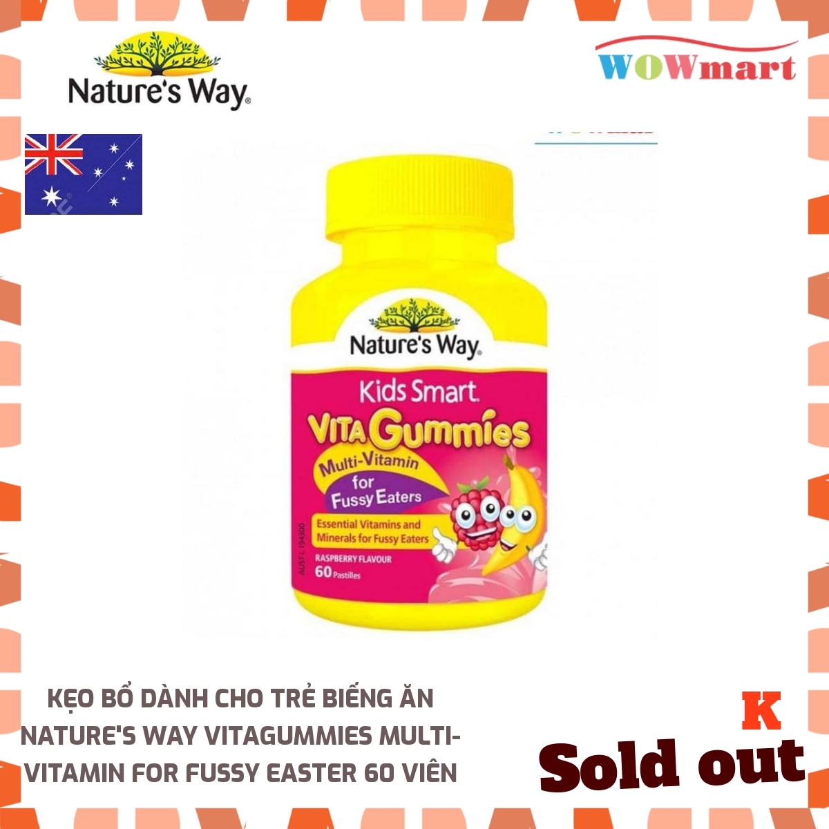 Kẹo bổ dành cho trẻ biếng ăn Natures Way VitaGummies Multi-Vitamin for Fussy Easter 60 viên -