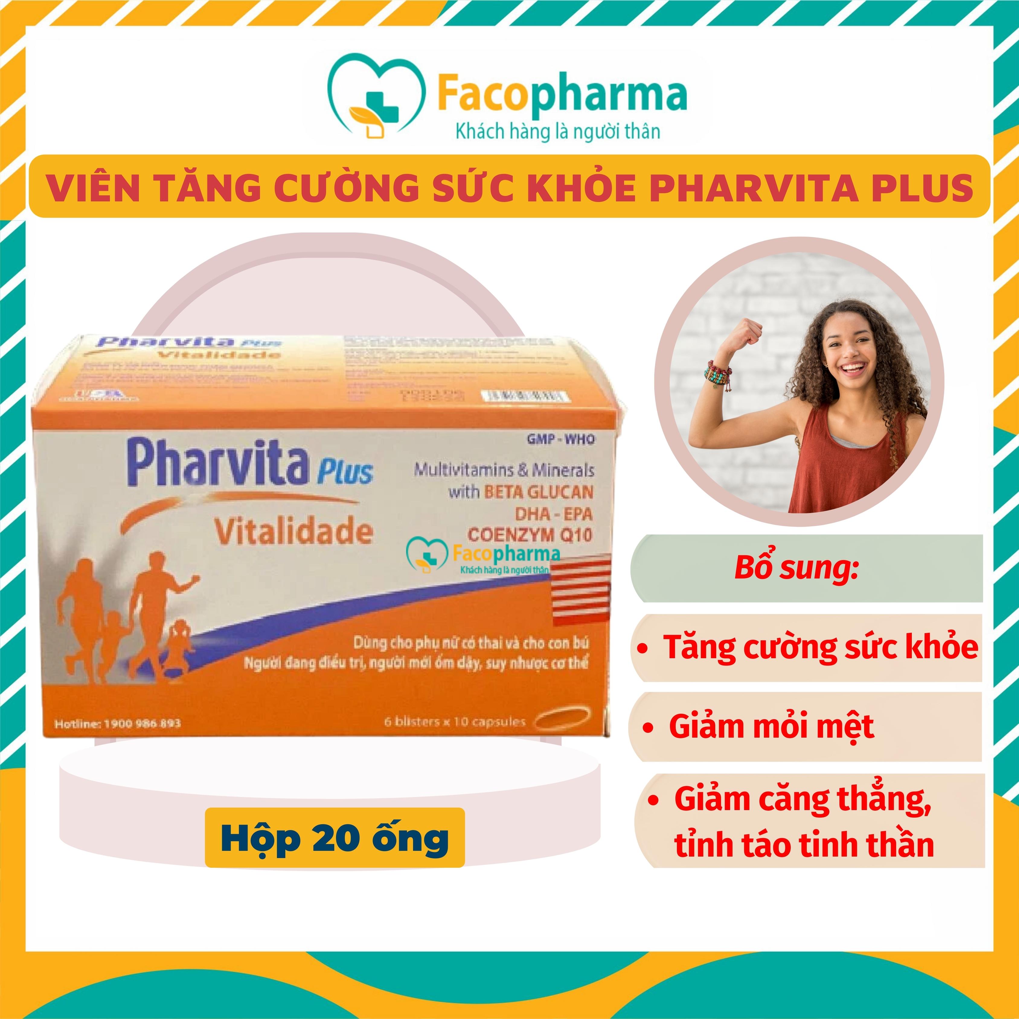 Viên uống vitamin tổng hợp và khoáng chất Pharvita Plus hộp 30 viên tăng cường sức đề kháng bảo vệ sức khỏe