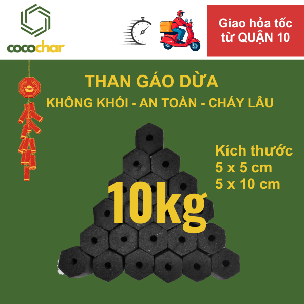 10kg - Than nướng BBQ không khói, than không khói Cocochar, than gáo dừa sạch