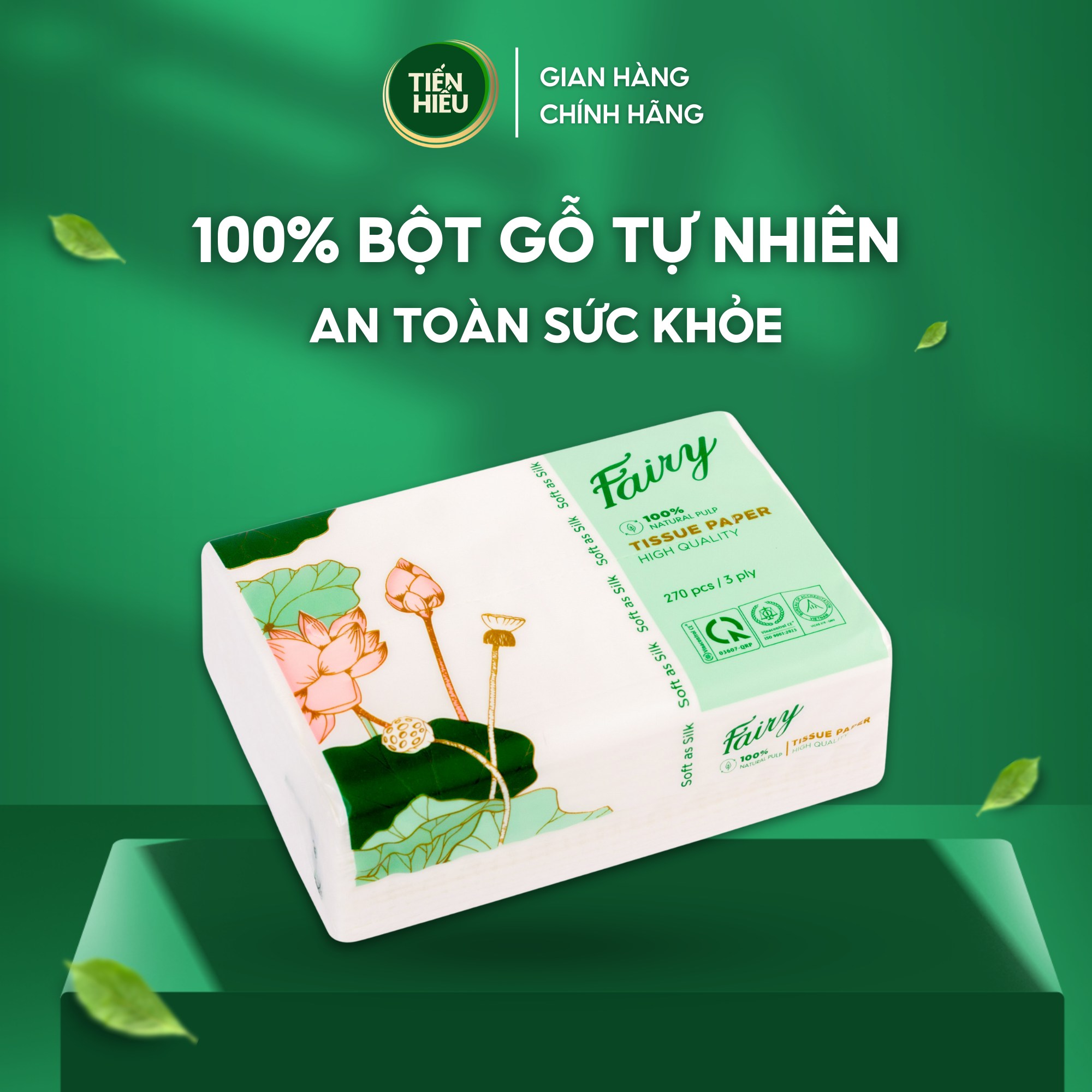 Giấy Ăn Rút Fairy Sen 270 Tờ / 3 Lớp Tiện Dụng Siêu Tiết Kiệm, Khăn Giấy 100% Gỗ Tự Nhiên Mềm Mại Bền Dai An Toàn Cho Bé