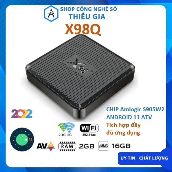 Android tv box x98q wifi dual 2.4/5ghz, android tv 11 atv, chip amlogic s905w2, đầy đủ ứng dụng, có đủ tùy chọn ram 1g rom 8g và ram 2g rom 16g