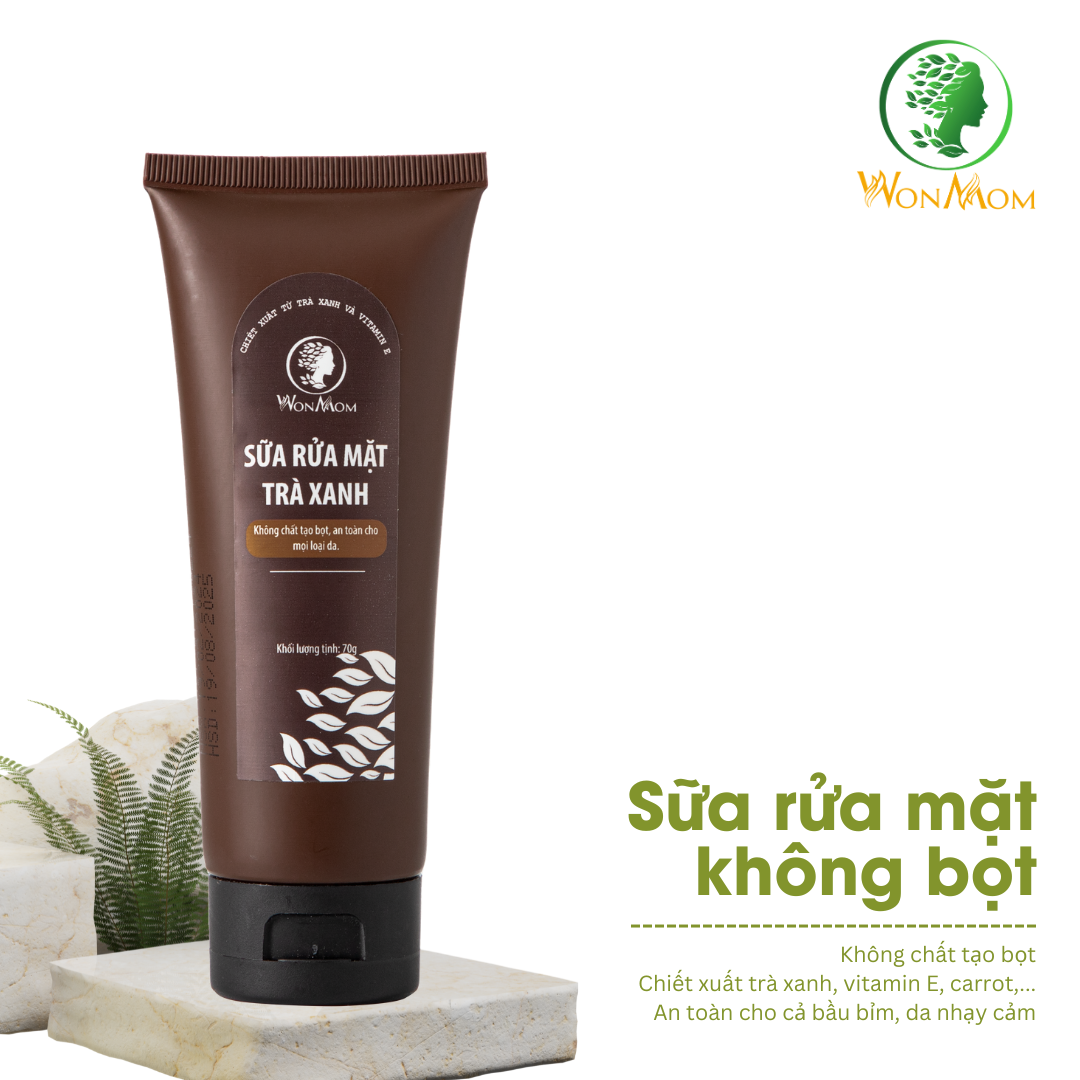 Giảm 35K - Đơn 339K Sữa Rửa Mặt Hữu Cơ Ngăn Ngừa Mụn Trắng Da Wonmom 70g