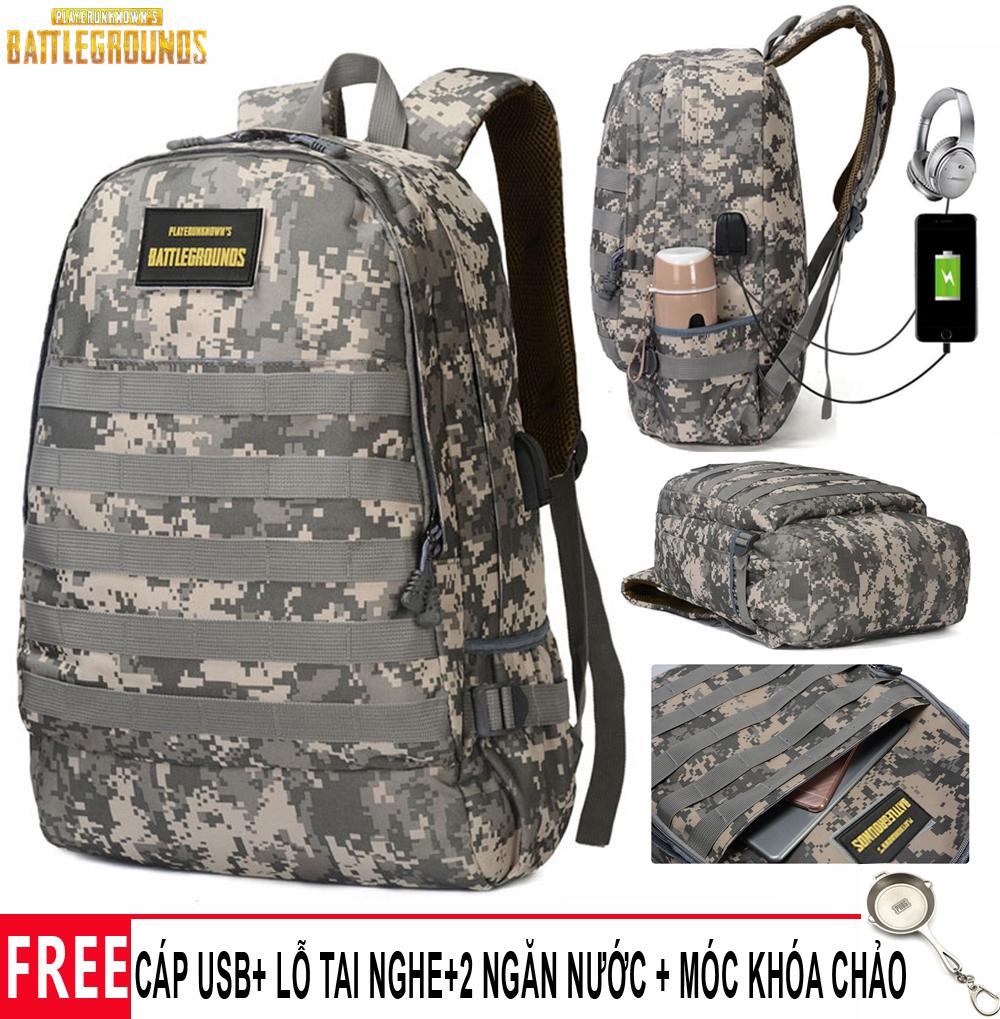 Balo PUBG Cỡ Đại chất liệu vải bố dày 2 lớp tích hợp cổng USB và lỗ luồn tai nghe,có 2 ngăn đựng nước-Tặng móc Chảo-vừa lap 17in[ Hàng chất lượng cao]