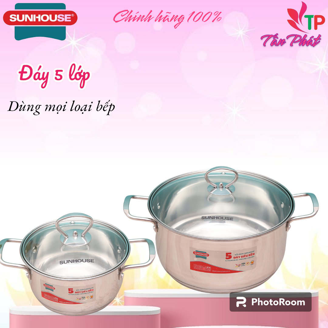 Bộ 2 nồi inox 5 đáy 16-24cm vung kiếng (tách lẻ từ bộ shg788)