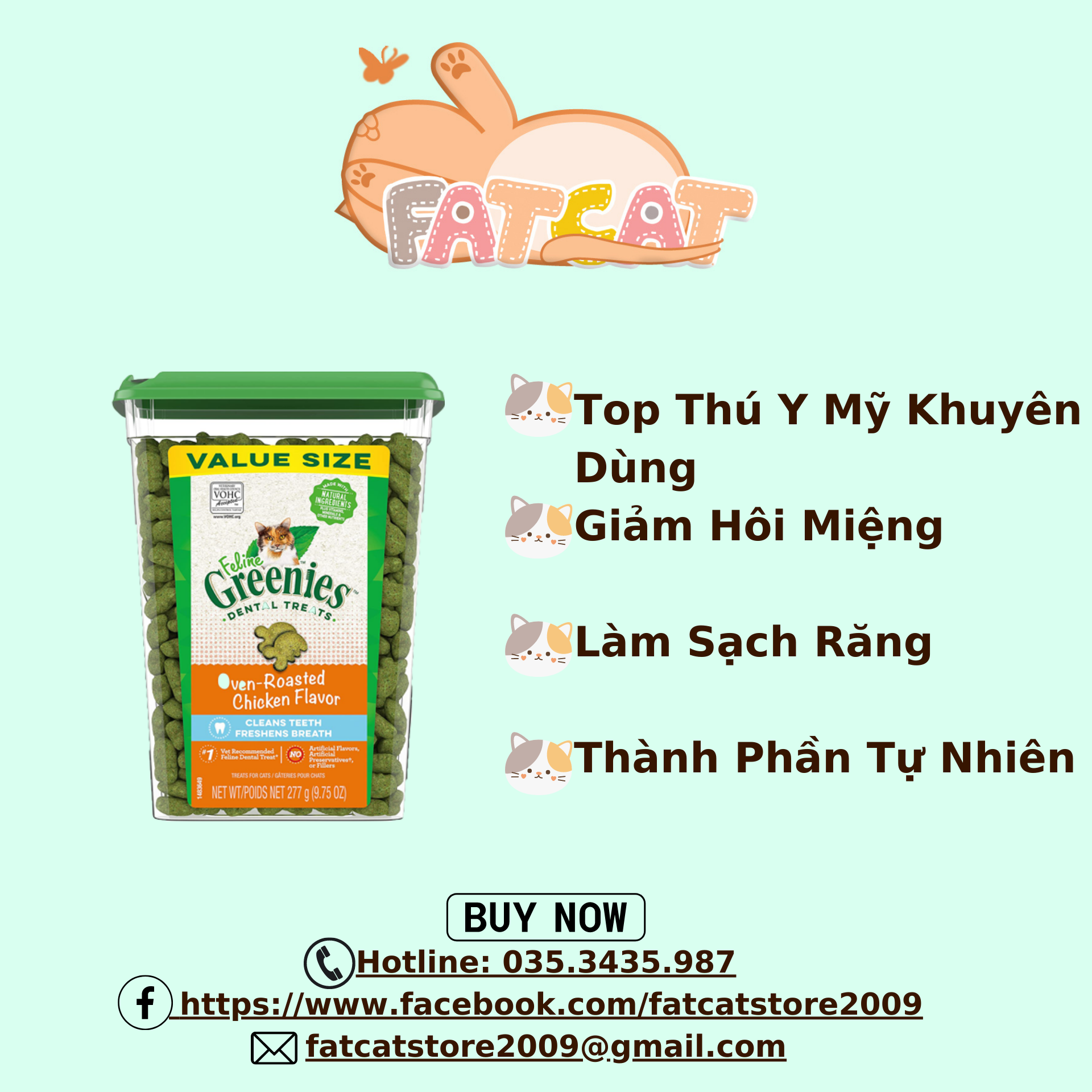 Feline Dental Greenies Bánh Thưởng Sạch Răng Cho Mèo 277Gr