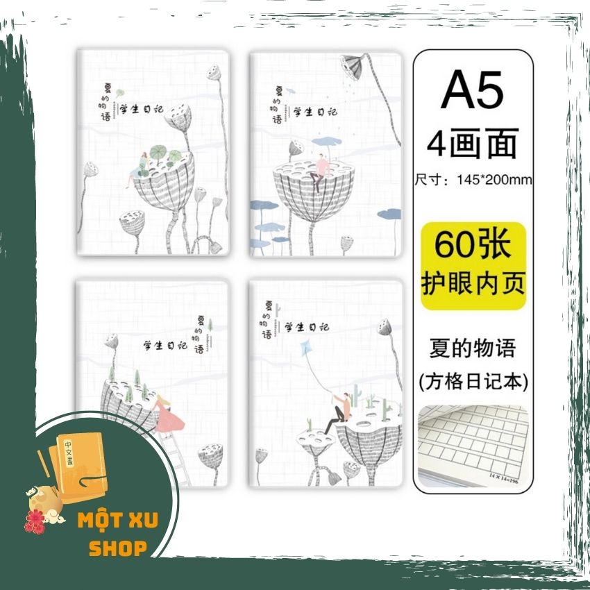 [ FREESHIP ] Vở ô vuông viết chữ Trung, Hàn, Nhật, tập luyện viết tiếng Hán khổ A5 vở dày motxushop mx09