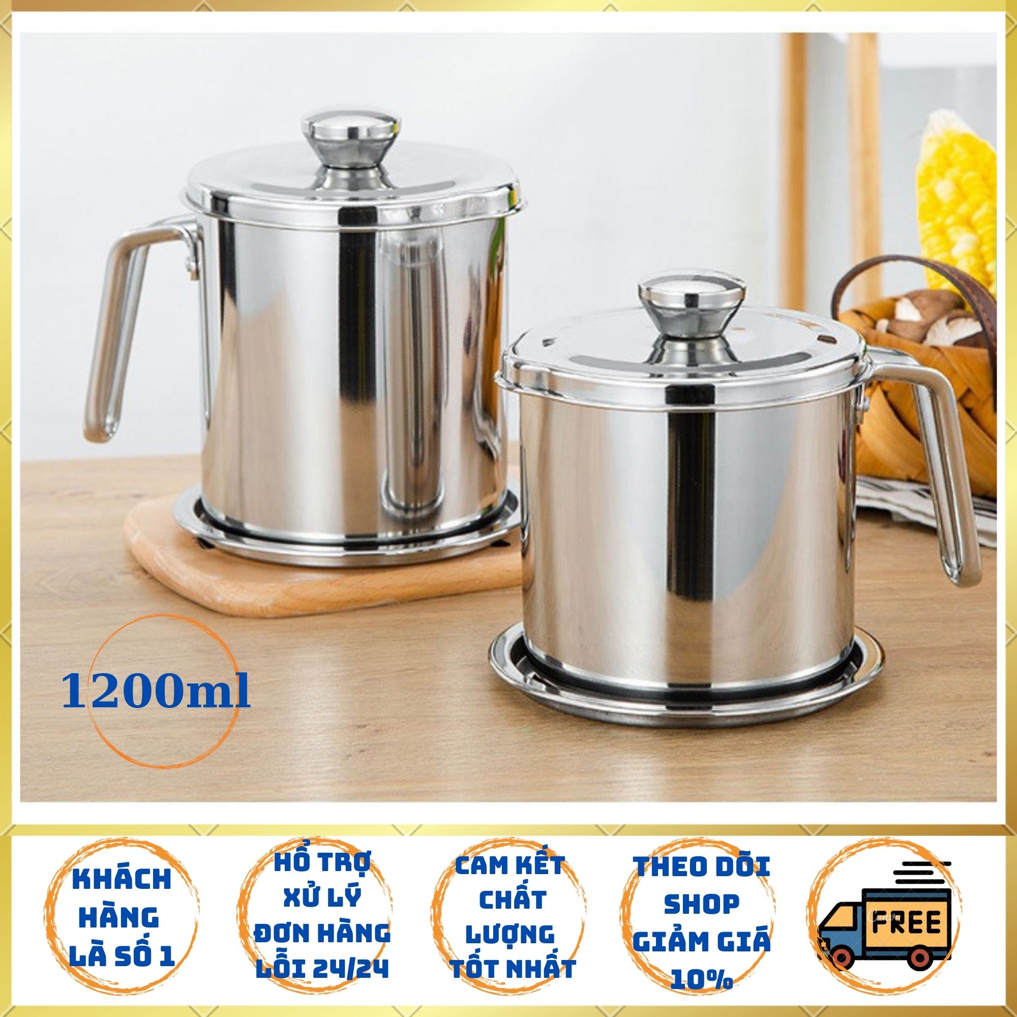 [ MIỄN PHÍ VẬN CHUYỂN ] CA LỌC DẦU INOX 304  1200ML LƯỚI LỌC CỰC KỲ NHỎ LỌC SẠCH CÁC CẶN LITI , BÌNH ĐỰNG DẦU , HỦ CHỨA ĐỰNG DẦU MỠ LỌC .