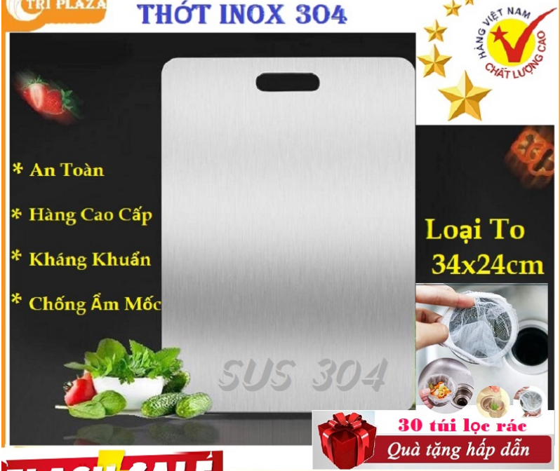 [Giá Siêu Rẻ-Tặng 30 Túi Lọc Rác Thông Minh] Thớt inox sus 304 cao cấp-kháng khuẩn,Thớt inox 304 nguyên khối chống ẩm mốc,không xước dăm - Thớt inox SUS304-Size 34x24cm bền hơn thớt kính cường lực-thớt gỗ nghiến, thớt inox 316