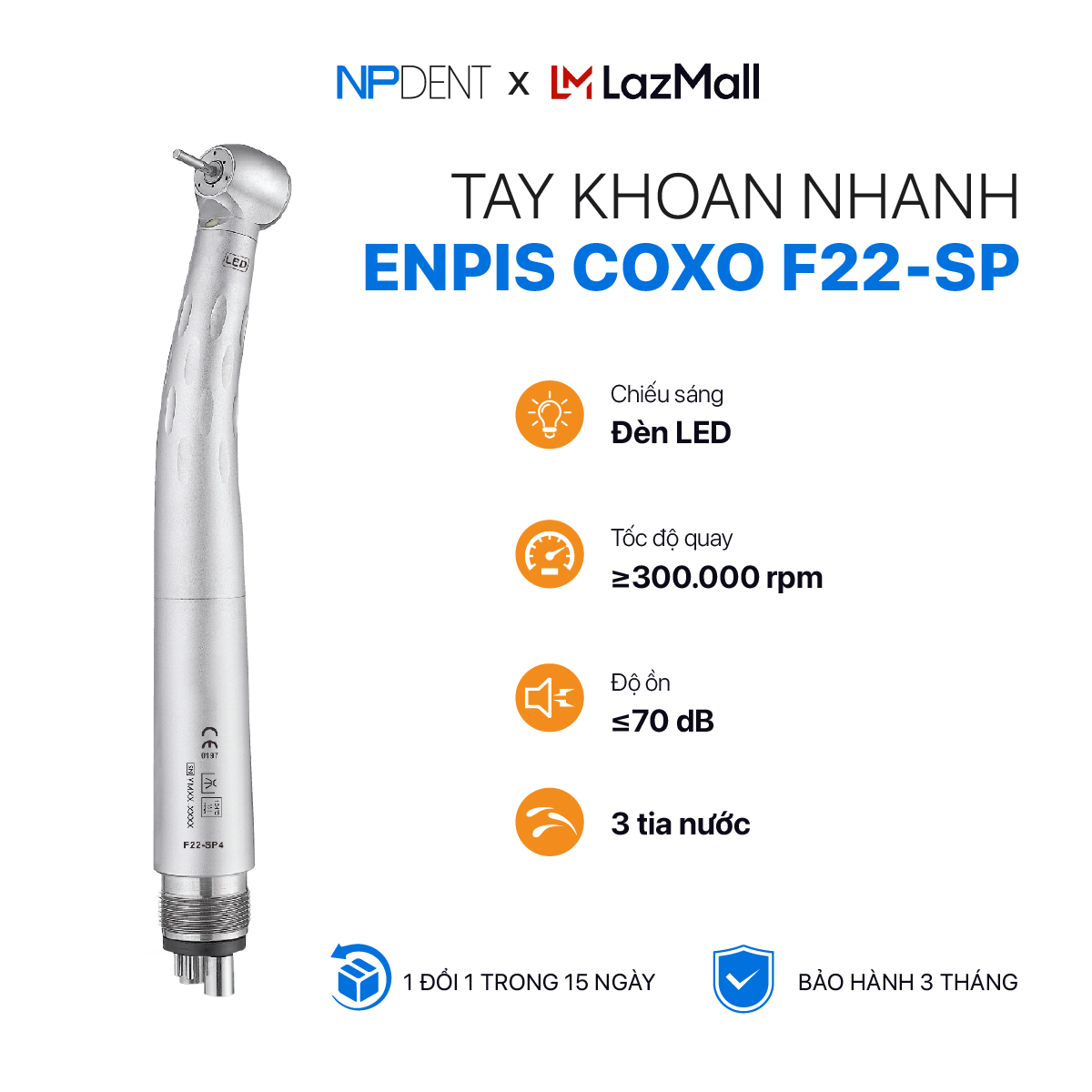 Tay khoan nhanh nha khoa coxo enpis f22-sp, tay khoan nha khoa npdent có đèn led với 3 tia nước và 3 tia khí, cường độ ánh sáng cao giúp nha sĩ dễ dàng thao tác - bảo hành 3 tháng