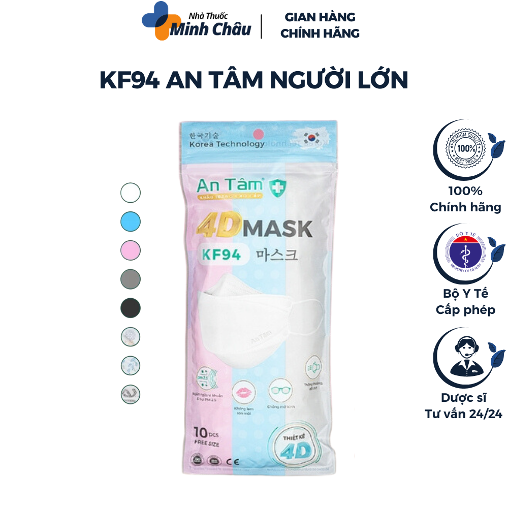 Khẩu Trang An Tâm - KF94 AN TÂM người lớn 4D Hàn Quốc kháng khuẩn