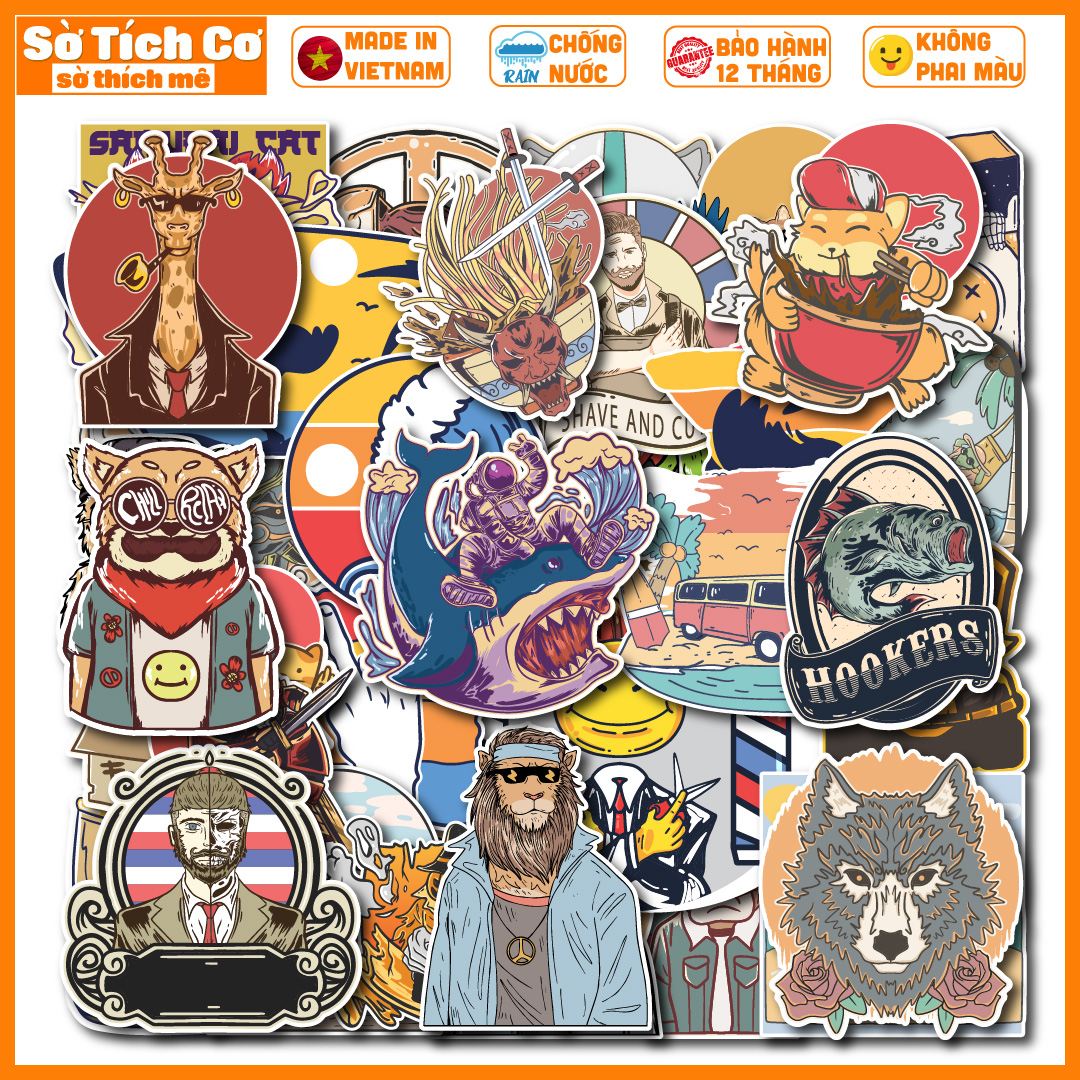 Bộ 50 Sticker Vintage Retro chống nước sticker dán laptop, điện thoại, đàn guitar, mũ bảo hiểm, vali. MSP: NS25