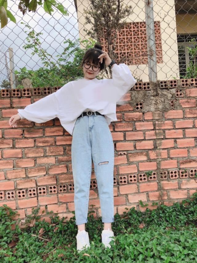 SET BAGGY JEANS RÁCH 1 LINE + CROPTOP TD TRƠN