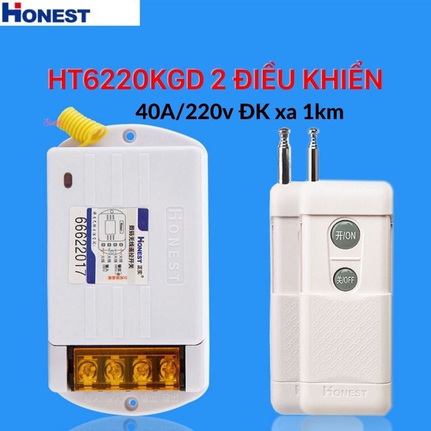 (2 điều khiển ) Công Tắc Điều Khiển Từ Xa 1000M Honest HT-6220KG-1 40A/220V điều khiển các thiết bị điện máy bơm bóng đèn công suất lớn 5000W