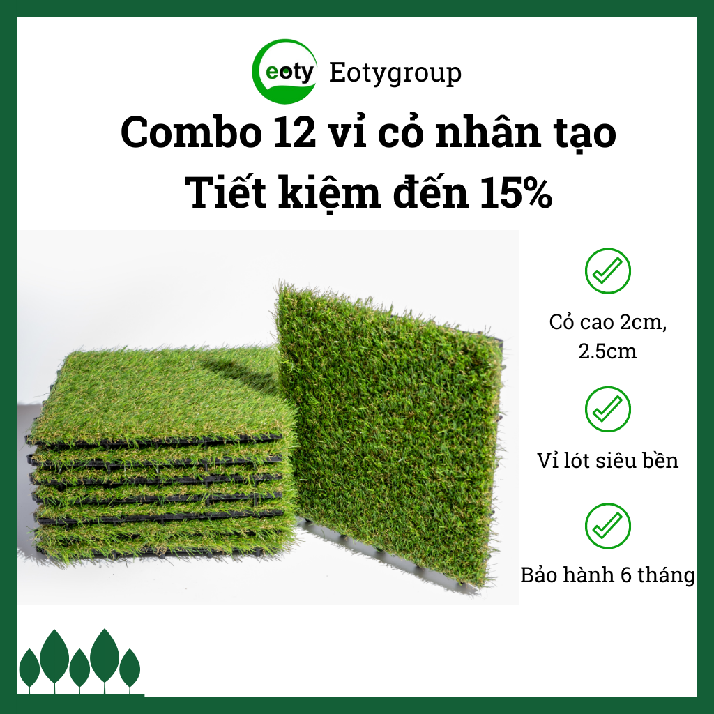 Combo 12 vỉ cỏ nhân tạo lót sàn ngoài trời, ban công, sân vườn,... Eotygroup