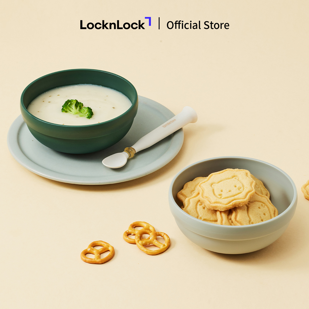 Bộ 2 Tô chống trượt LocknLock Little Luv cho bé, chất liệu silicone HPP961 2 Màu Xanh Lá / Hồng