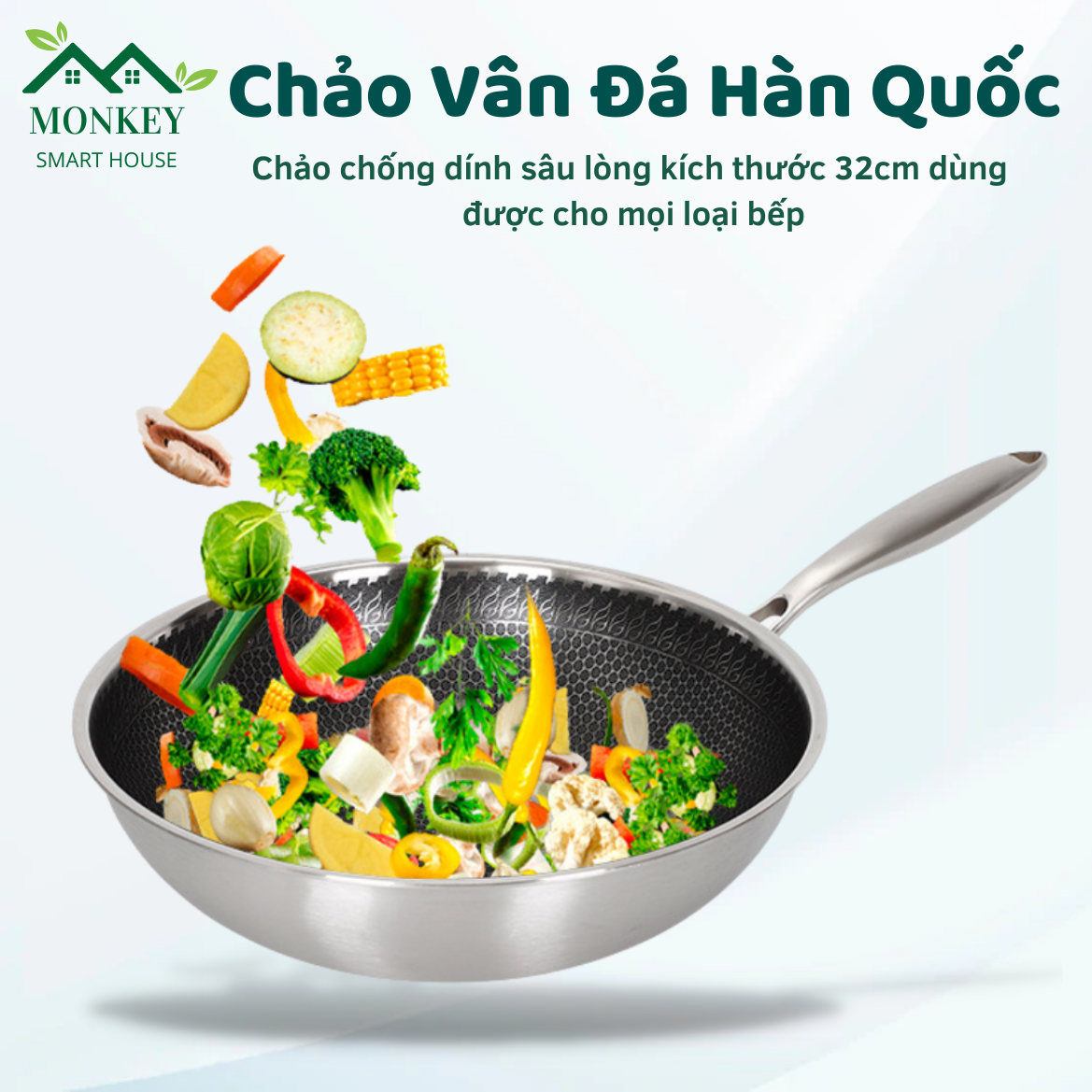 Chảo chống dính sâu lòng vân đá tổ ong Hàn Quốc kích thước 32cm dùng được cho mọi loại bếp