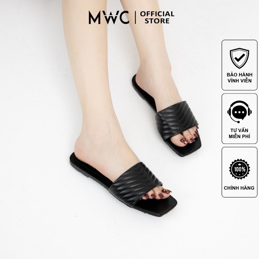 Dép Nữ Thời Trang MWC Đế Bệt Mũi Vuông Quai Ngang Thiết Kế Trẻ Trung Thời Thượng Màu Đen Vàng NUDE- 3373