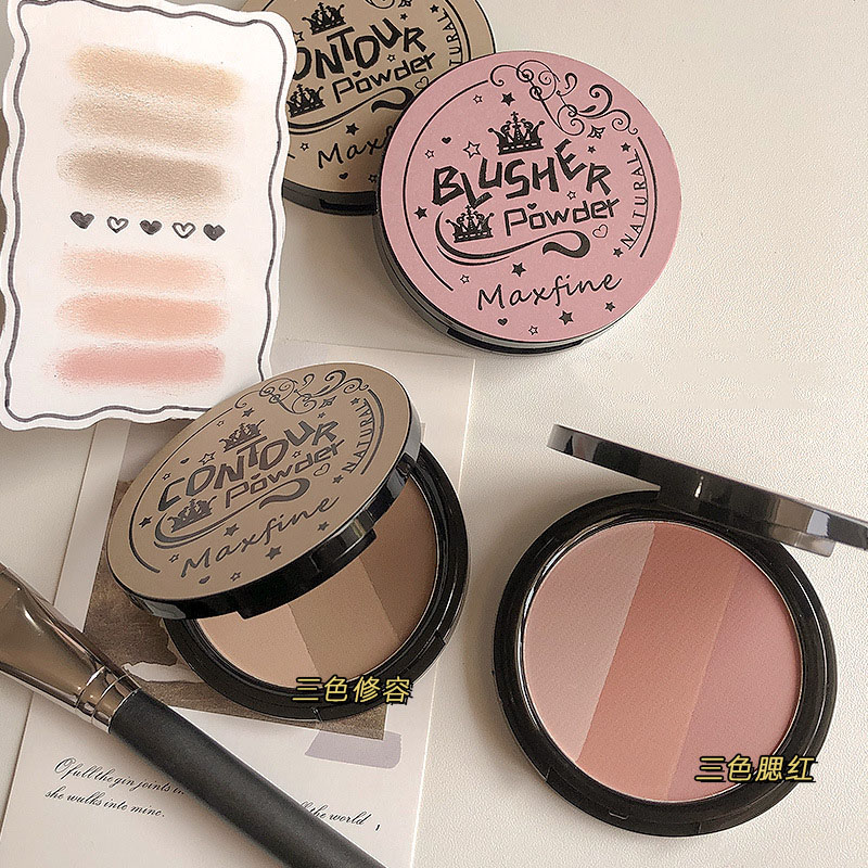 Phấn má hồng, tạo khối MAXFINE, Blusher and Contour Maxfine kết hợp 3 tone màu