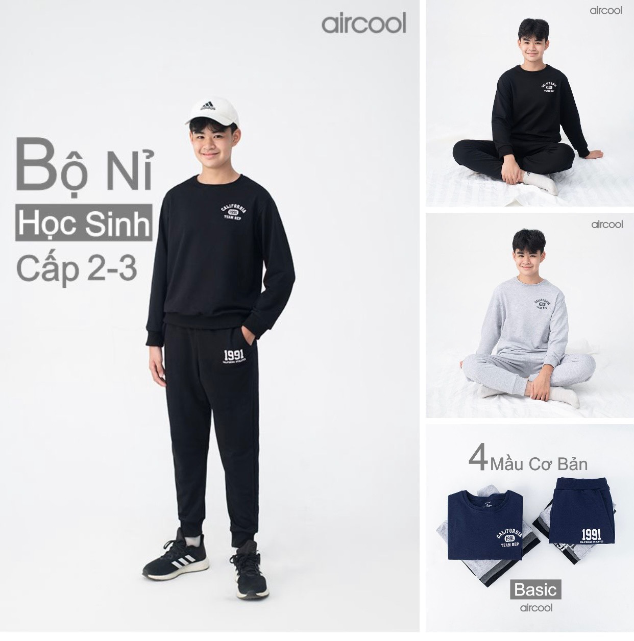 Bộ nỉ bé trai 10-16 tuổi aircool cotton da cá