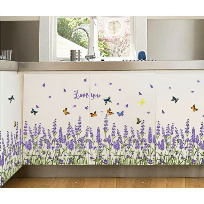 Decal dán chân tường mẫu hoa oải hương dán được 1m