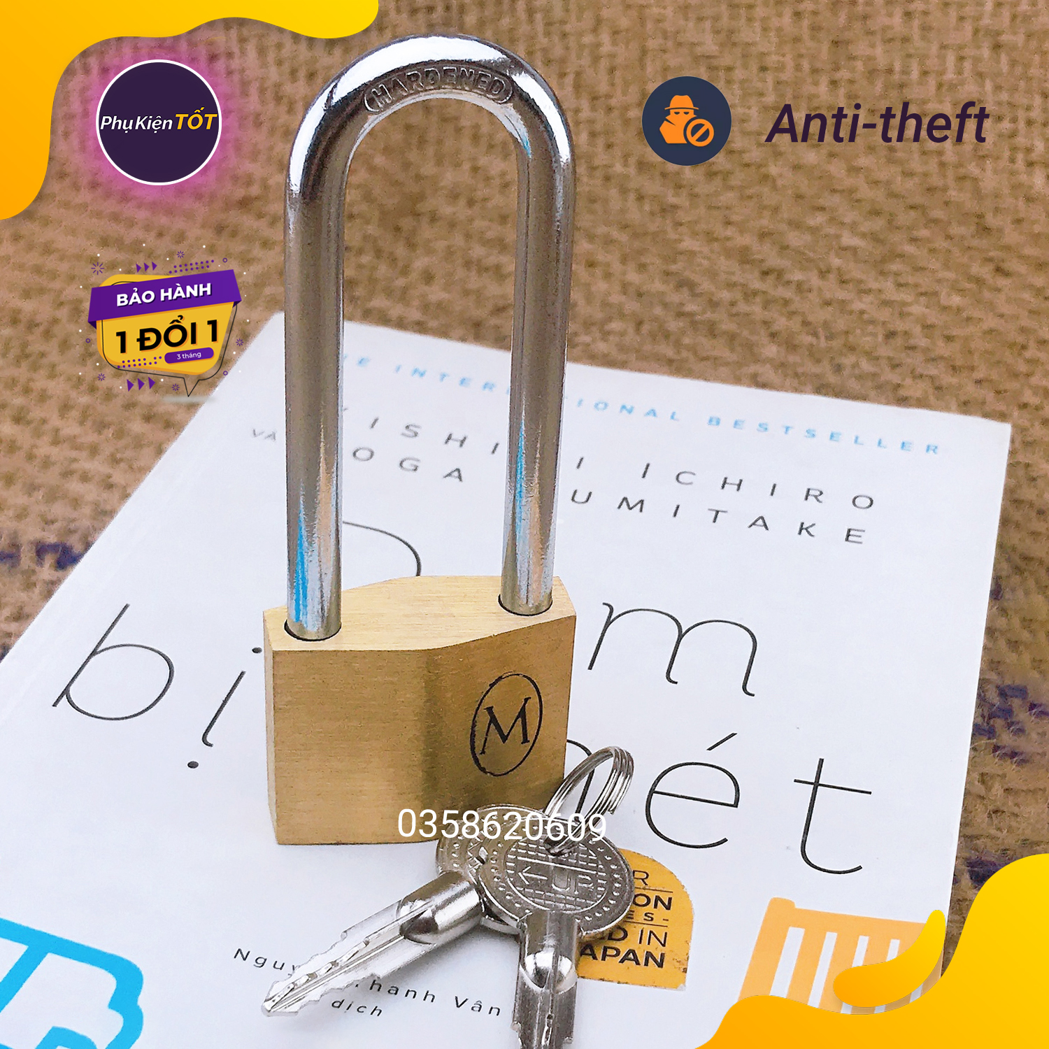 Ổ Khóa Dài Bằng Đồng Chìa 4 Khía Thắng Đĩa Xe Máy 4 x ,1,7 x 11 cm Với 2 Chìa Khóa , Sử Dụng Cho Khóa Cổng , Khóa xe đạp