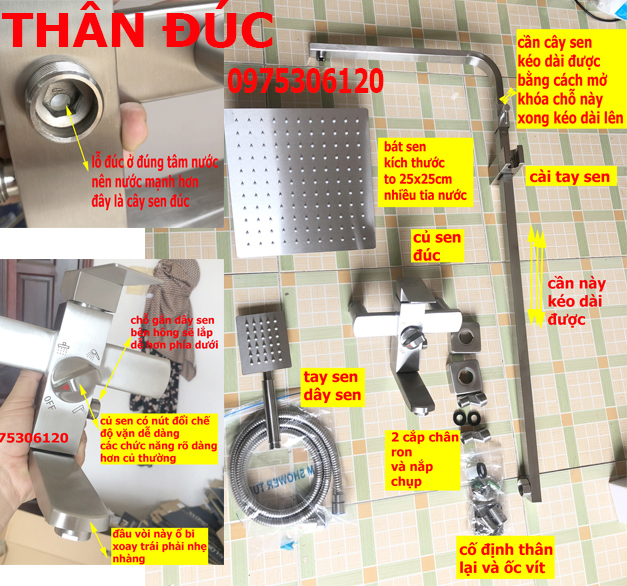 Lỗ nước đúc to đùng-nước mạnh bộ sen cây tắm đứng nóng lạnh inox 304 n1005 fotar sen cây tắm nóng lạnh