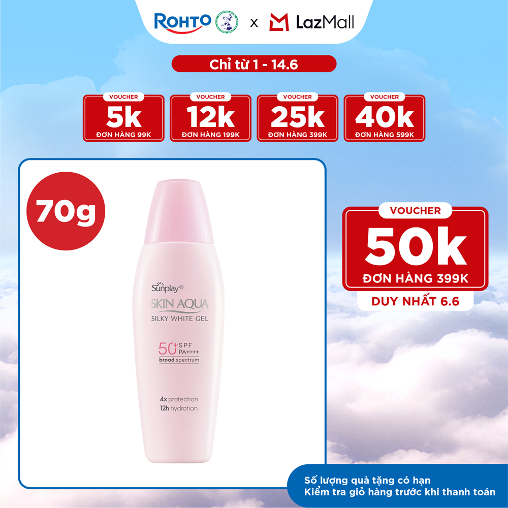 Kem chống nắng Skin Aqua dưỡng trắng  dưỡng ẩm, dùng hàng ngày dạng gel Sunplay Skin Aqua Silky White Gel Eco Việt Nam SPF 50, PA++++ 70g