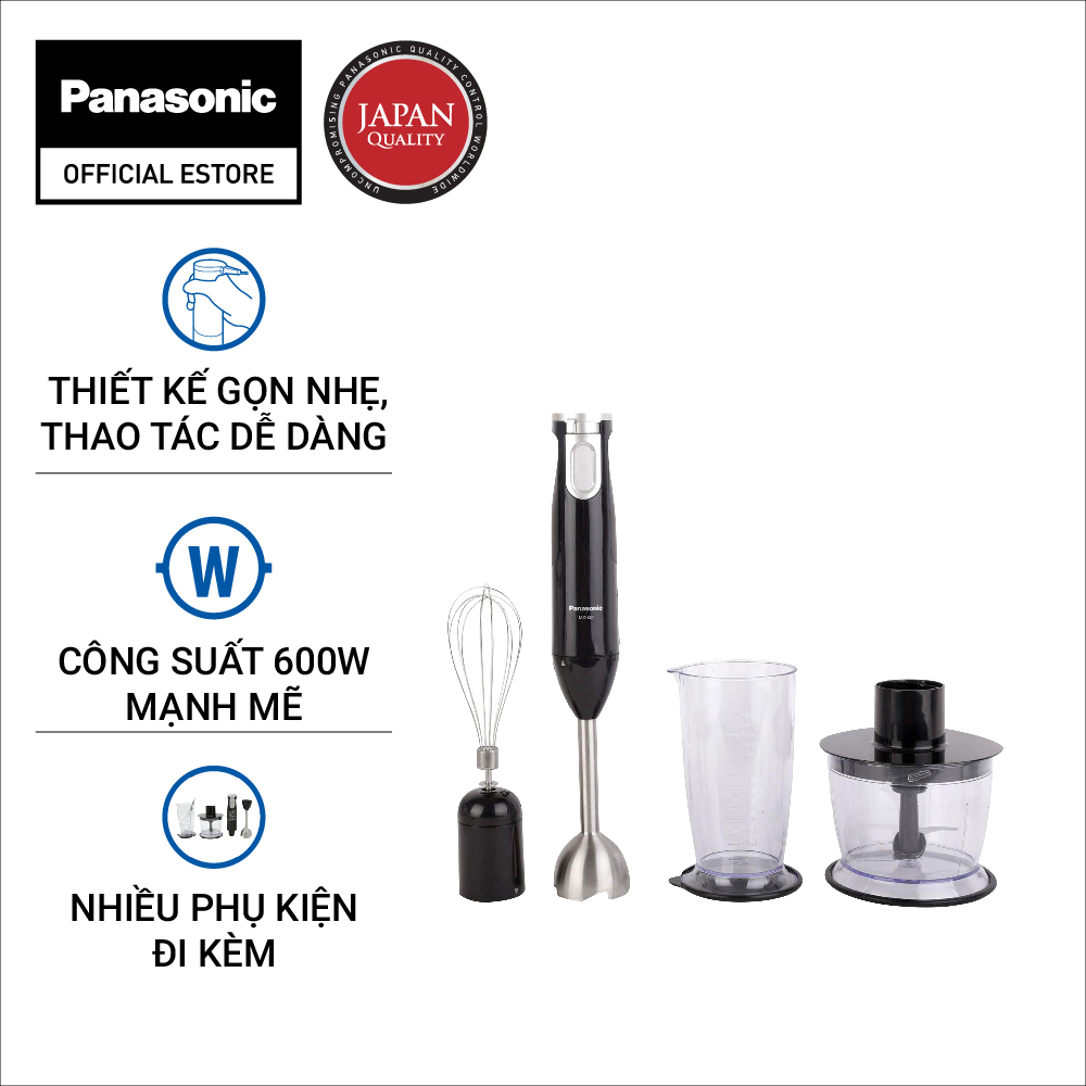 Máy xay cầm tay panasonic mx-ss1bra - công suất 600w - 5 tốc độ xay - trang bị 1 cây xay - 1 cây đánh trứng và 1 cốc đong -lưỡi dao bằng thép không gỉ - bảo hành chính hãng 12 tháng