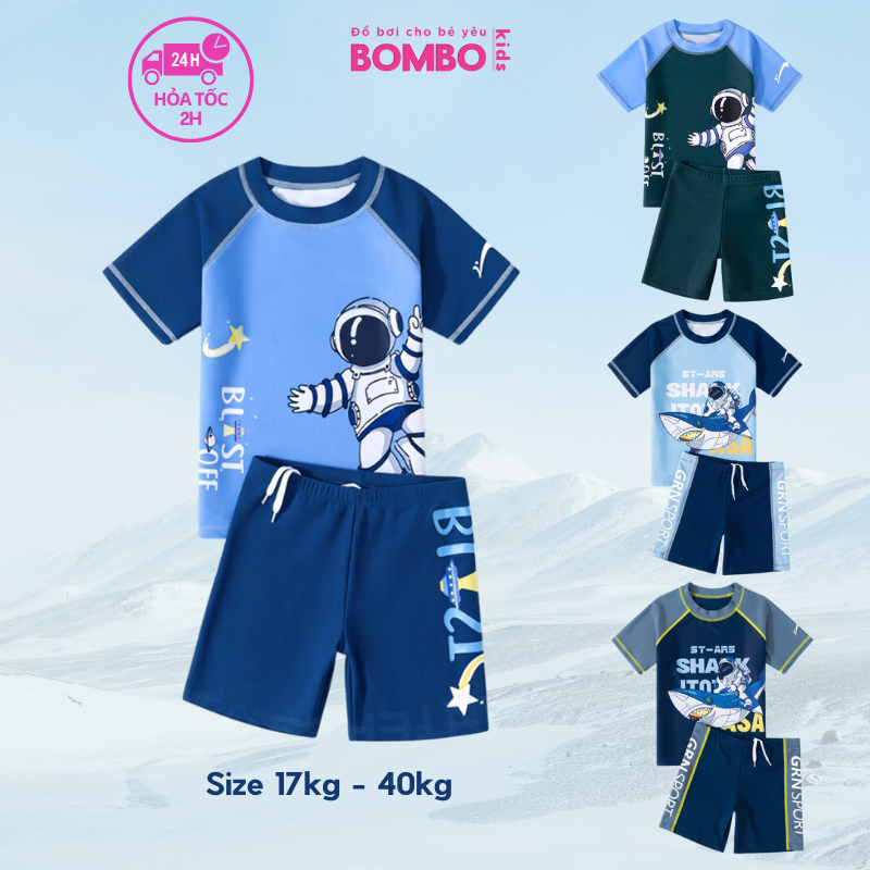 Bộ bơi bé trai in hình phi hành gia cá tính Size Đại cho bé từ 17kg - 40kg