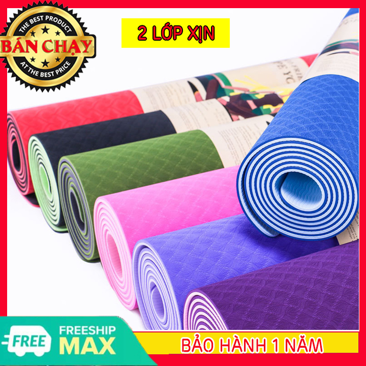 Thảm YoGa Thảm tập Gym TPE 2 lớp 6mm cao cấp , Thảm Tập Yoga Chống Trượt , trọng lượng siêu nhẹ siêu bền chống trơn trượt êm ái .