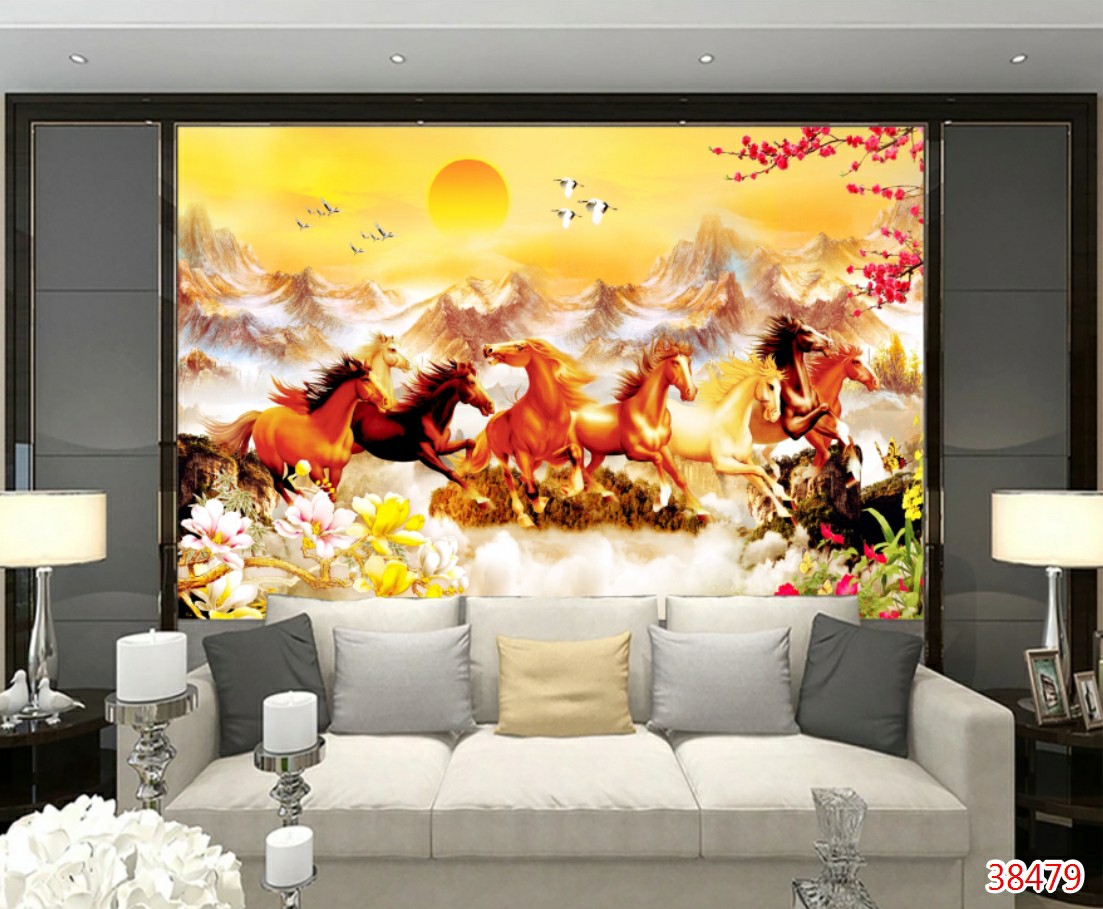 Tranh dán tường 3d mã đáo thành công trang trí phòng khách hàng quán đẹp giá rẻ chất liệu decal pp keo sẵn bóc dán