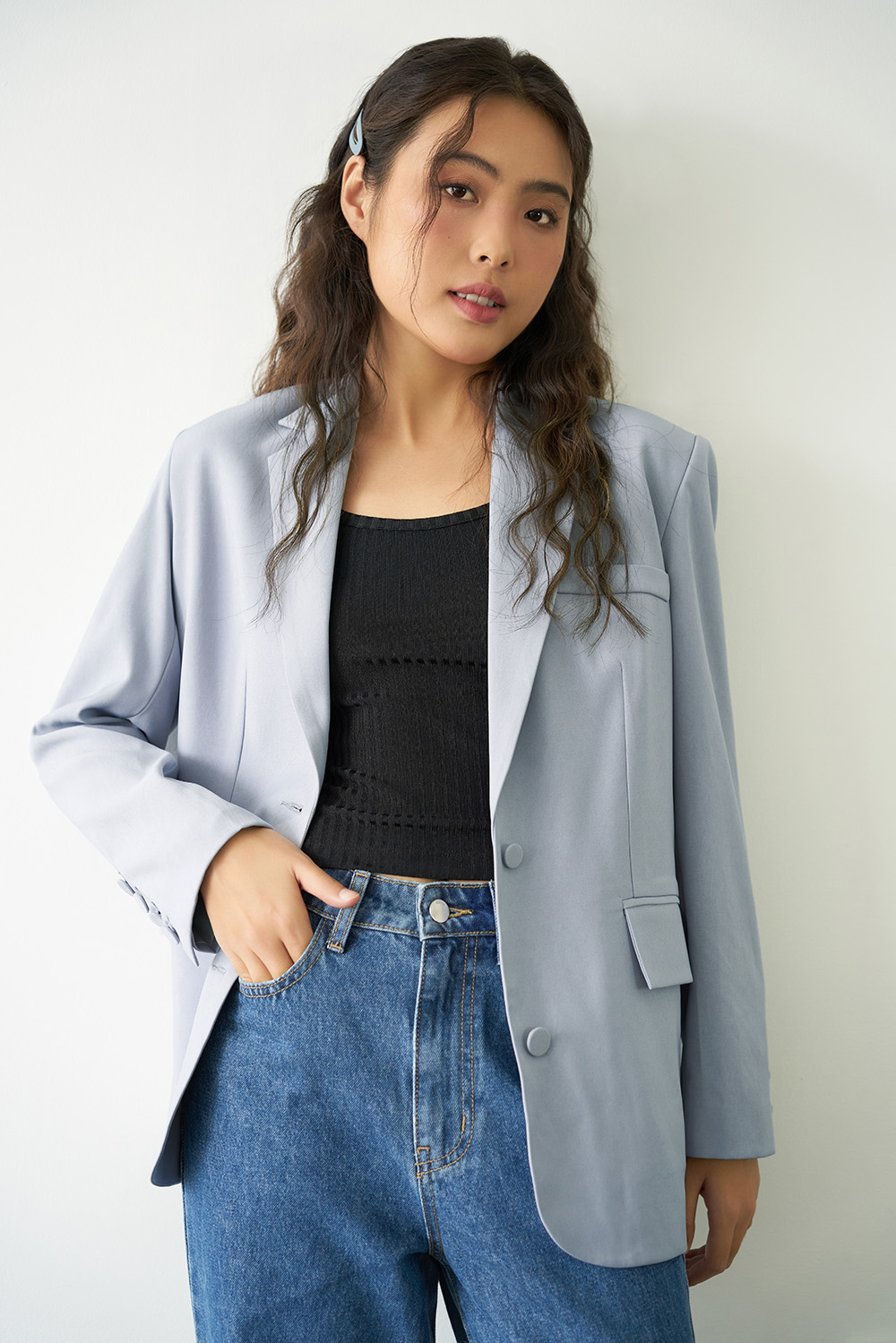 DOTTIE - Áo vest dáng rộng cài khuy - Xám - T0705