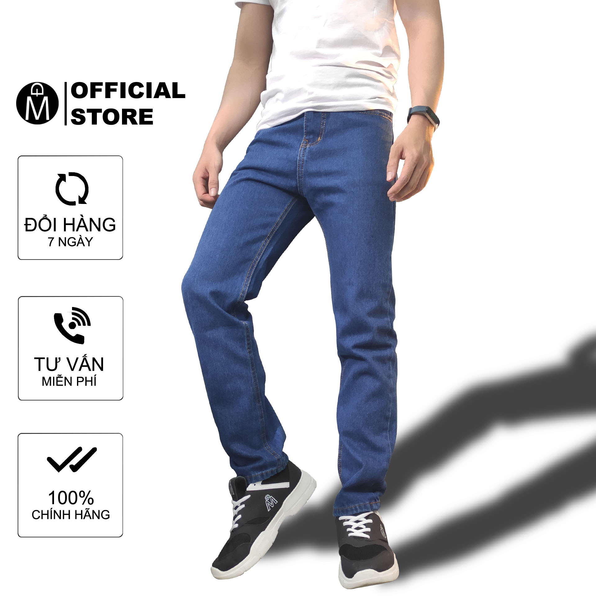 Quần jean nam ống suông Muidoi Q63 (Xanh đậm)