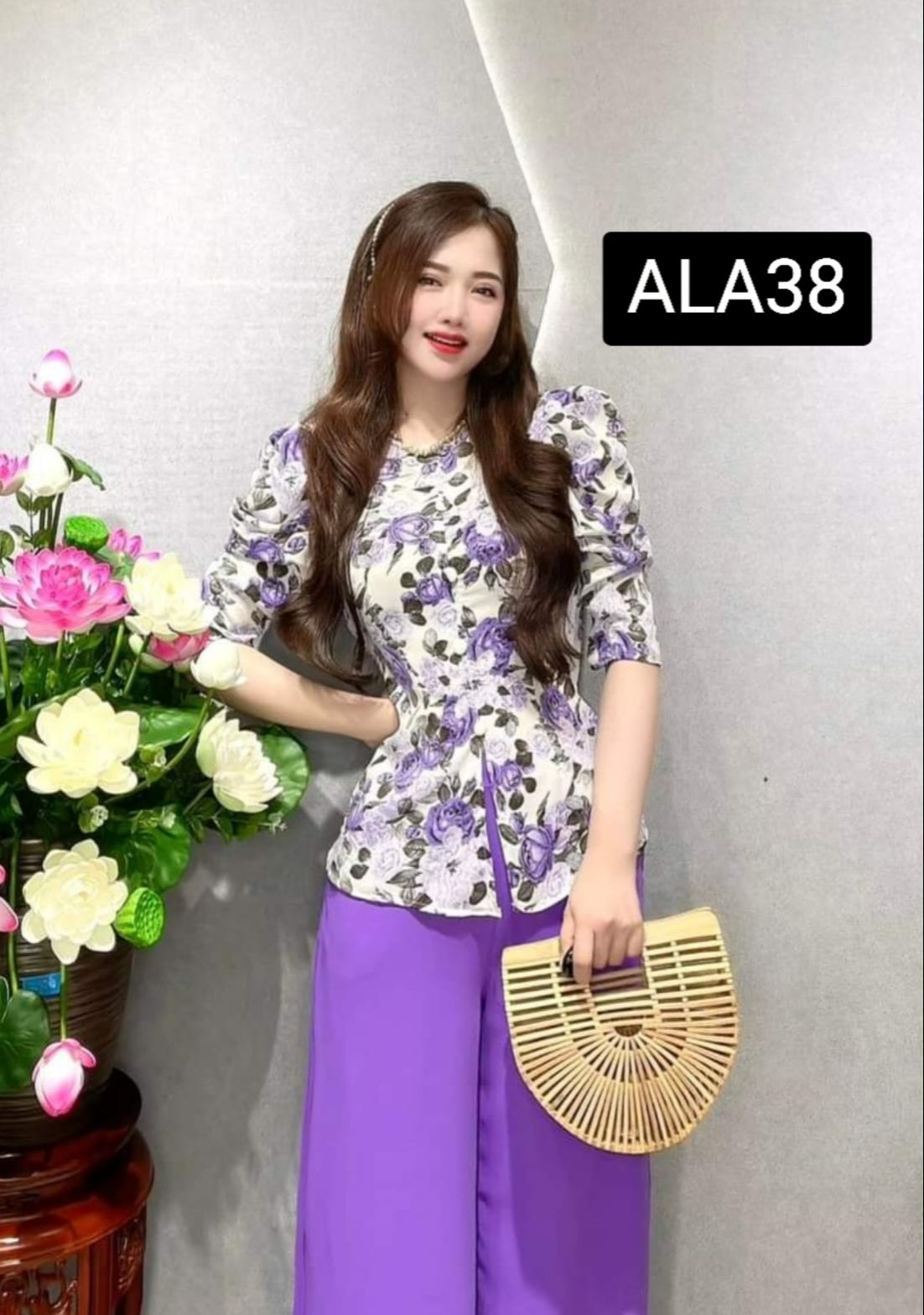 🌹 bộ bà ba xinh xắn vải lụa mango in hoa size 45kg - 70kg 🌹