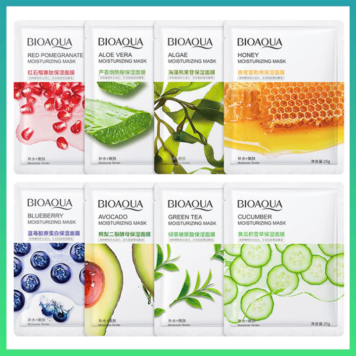 [FREESHIP]Mặt nạ giấy dưỡng ẩm BioAqua chiết xuất hoa quả,Mặt nạ rau má, dưa chuột, mặt nạ bơ, mặt nạ lựu đỏ, mặt nạ mật ong, lô hội, trà xanh, việt quất