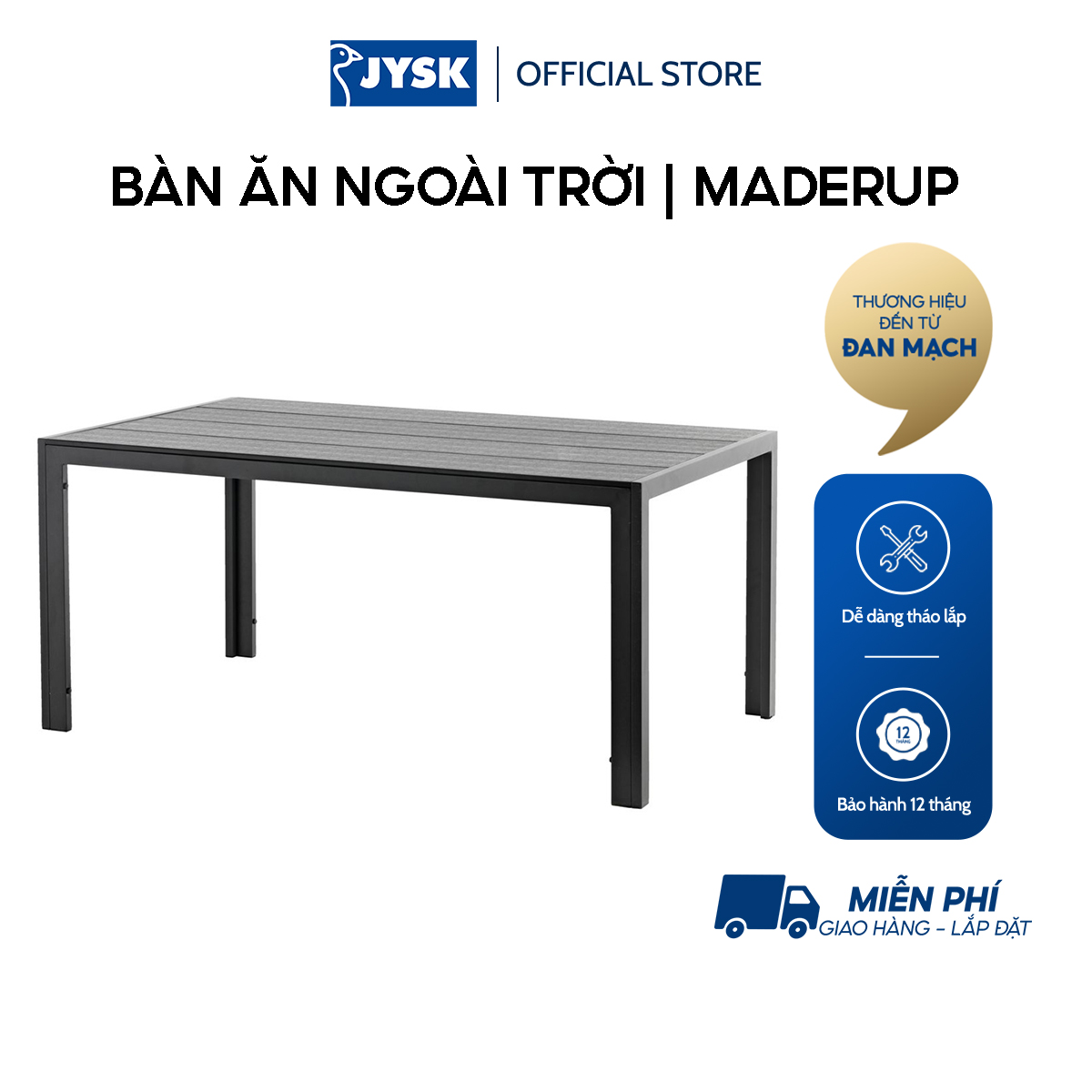 Bàn ăn ngoài trời | MADERUP | nhôm/nhựa PE | đen | R90xD150xC74cm