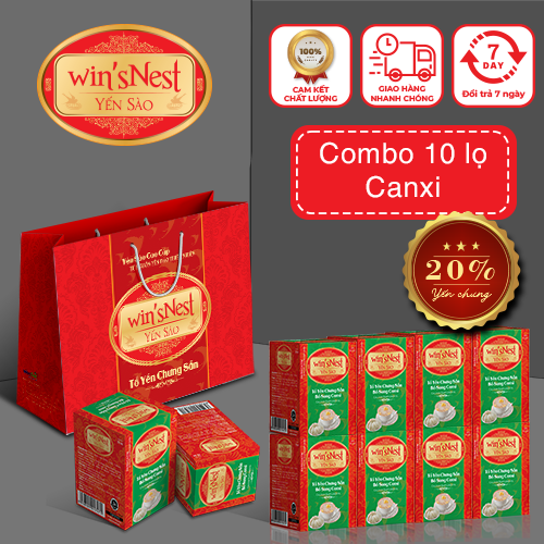 Combo 10 Lọ lẻ  Yến Sào win'sNest Tổ Yến Chưng Sẵn Bổ Sung Canxi 20% (70 ml/ lọ) kèm túi xách